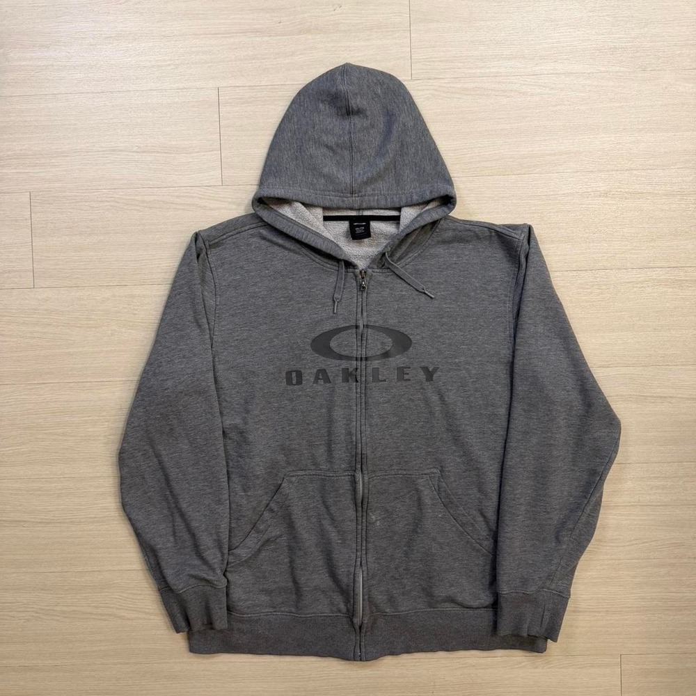 Y2K Oakley Center Logo Grey Full Zip Hoodie Mens Size XXL